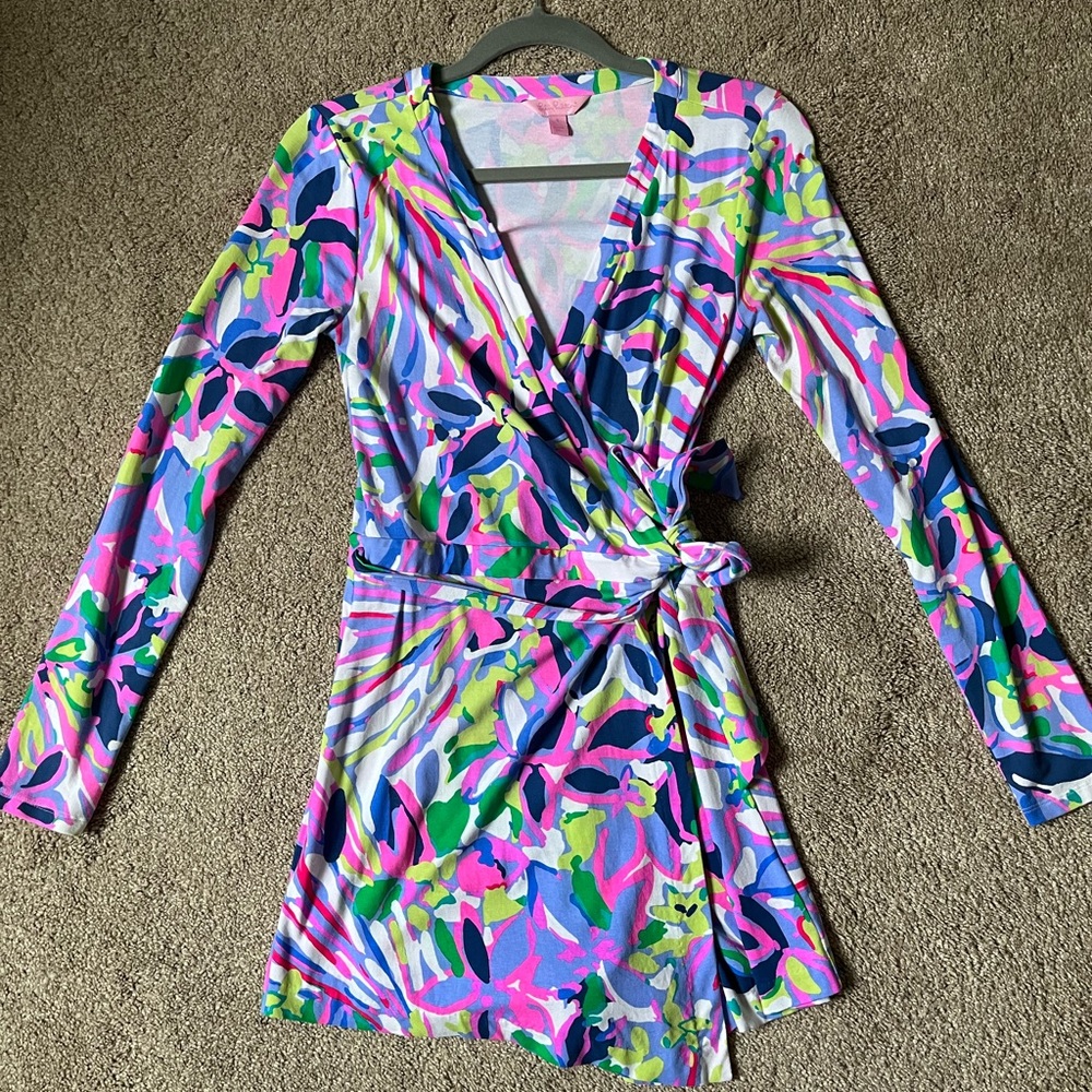 Lilly Pulitzer Long Sleeve Faux Wrap Romper Size S